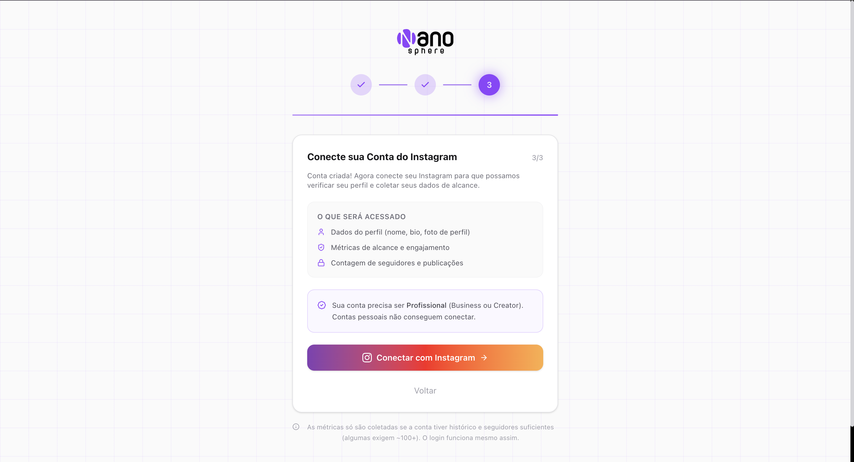 Preencha nome, Instagram, e-mail, telefone e nicho em menos de 1 minuto.
